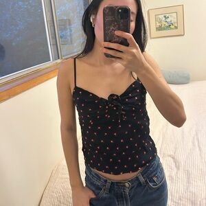 Brandy Melville Black and Red Tie Front Camisole